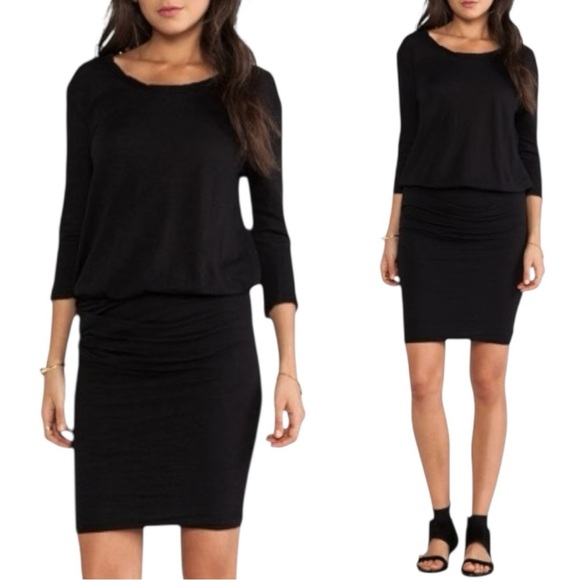 James Perse Crepe Jersey Dress Dolman Blouson 3/4 Sleeve Black Size Large NWT - Picture 14 of 14